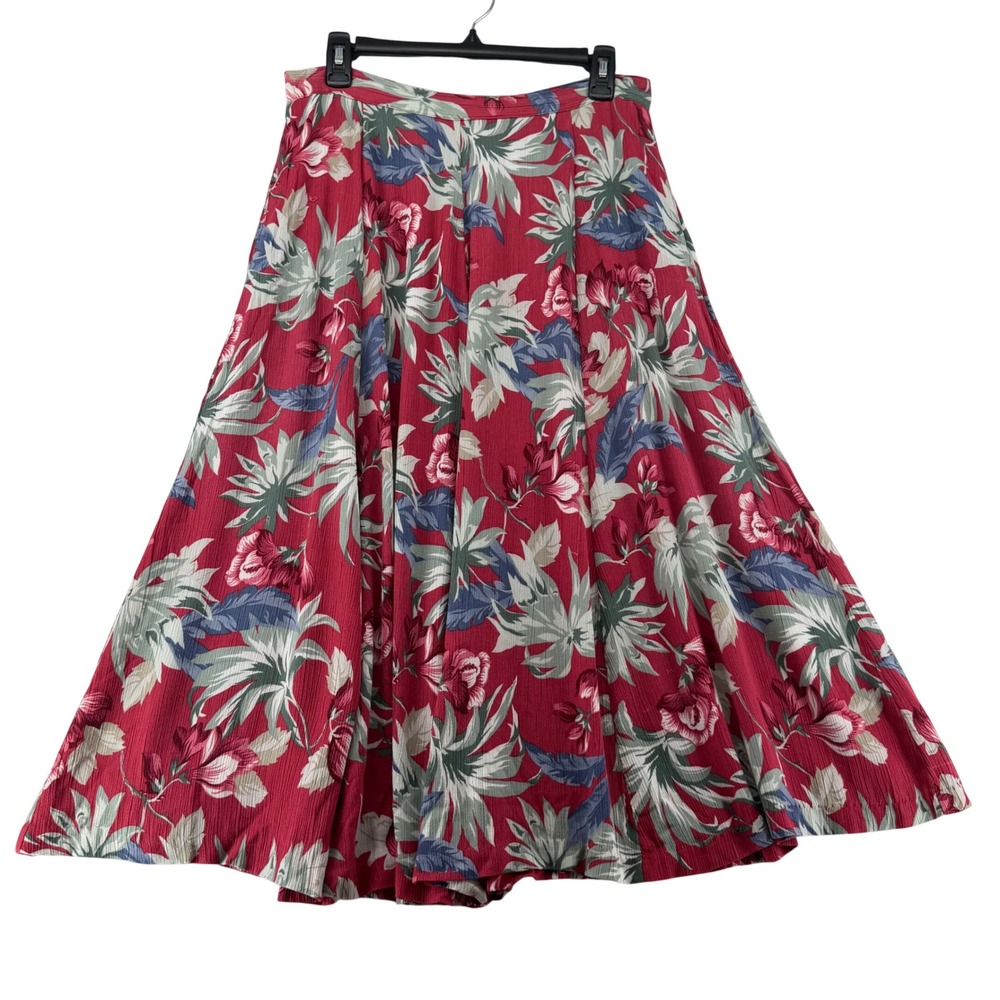 Alfred Dunner Floral Island Tropical Midi Skirt Pocket Womens 12 Raspberry Pink